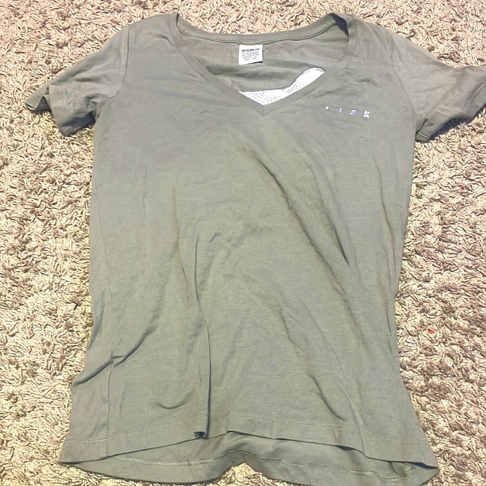 Green pink shirt with sequence that was barley worn